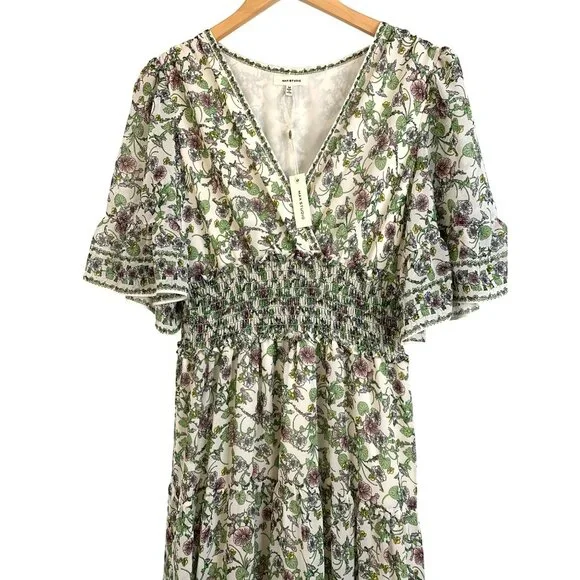 NWT Max Studio M Floral Maxi Dress Short Bell Sleeves Smock Tiered 8195 A-line - Picture 11 of 12
